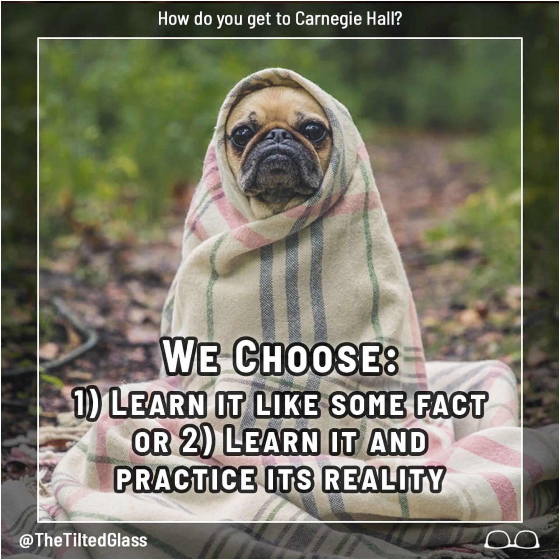 We Choose: 1) Learn it like some fact  or 2) Learn it and practice its reality